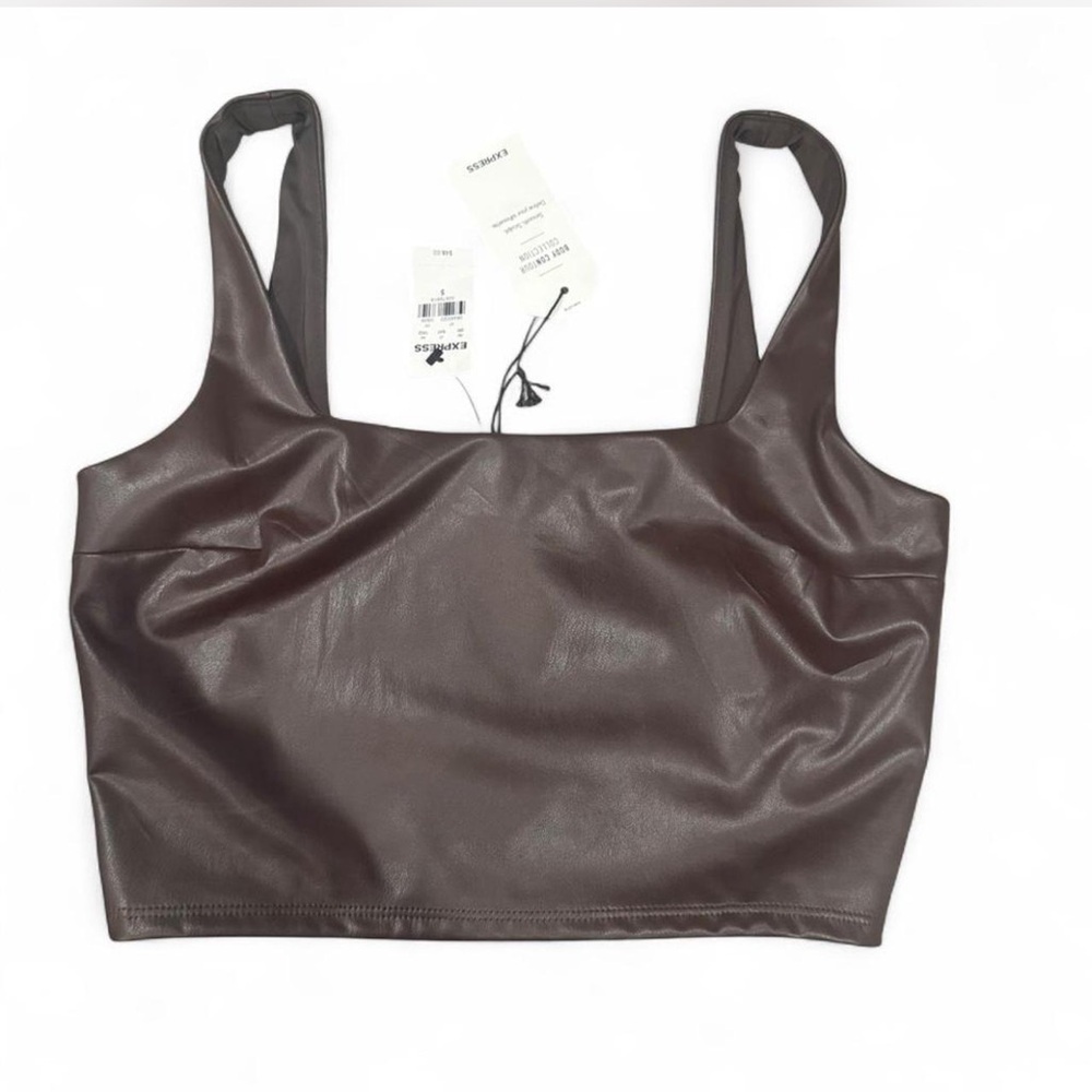 Express Brown Faux Leather Crop Top